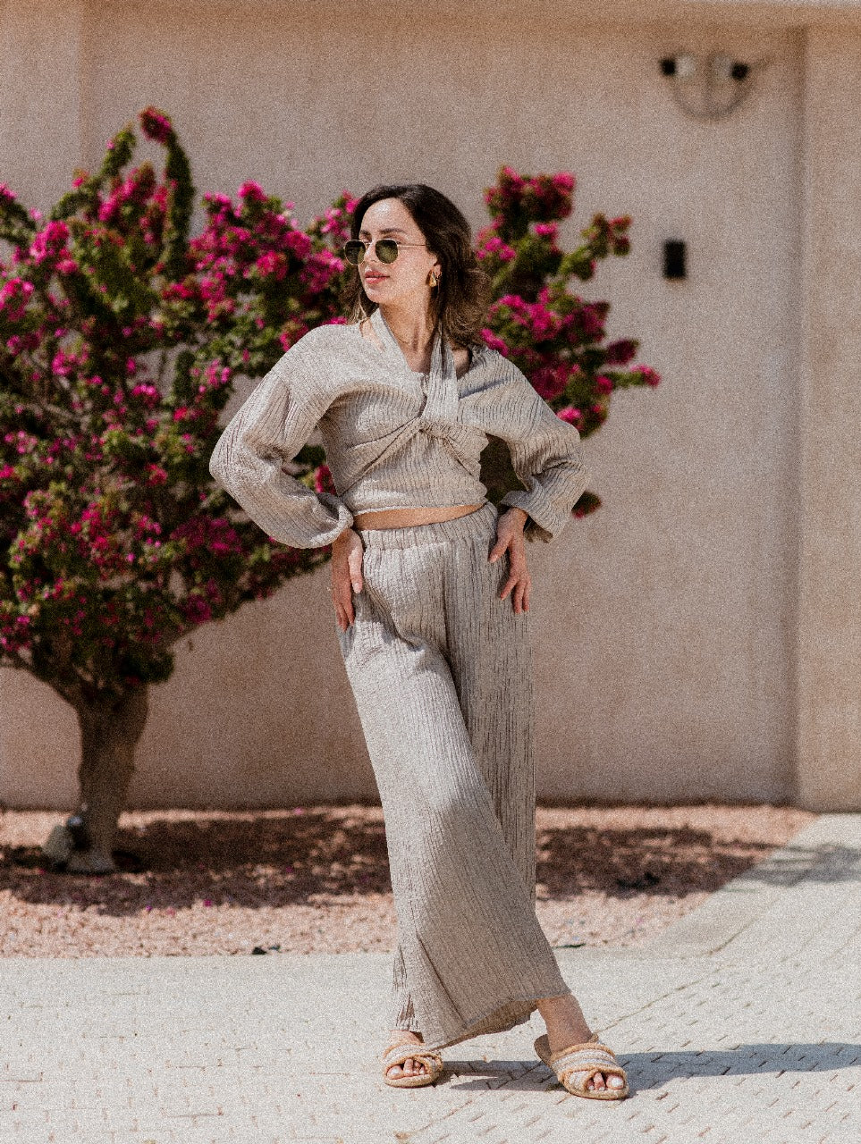 BEIGE PLISSE KORESHA PANTS