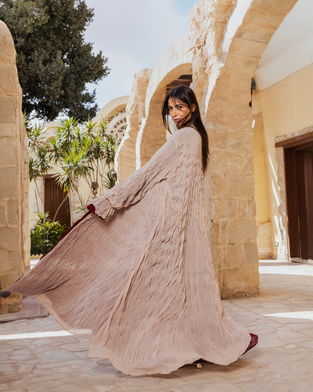 BURGUNDY/BEIGE DOUBLE SIDED KAFTAN