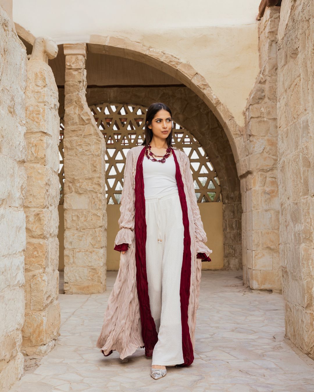 BURGUNDY/BEIGE DOUBLE SIDED KAFTAN