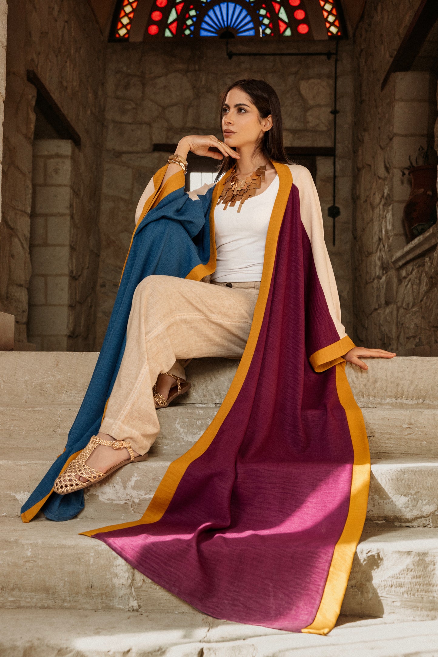 BLUExPURPLE COLORBLOCK KIMONO