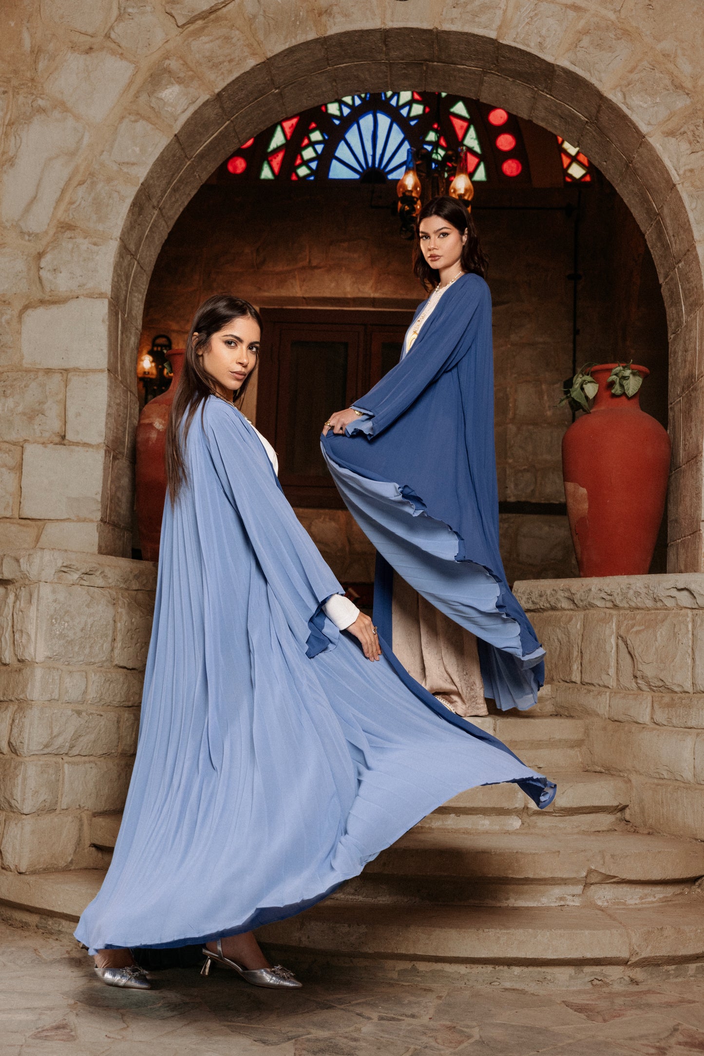 LIGHT BLUE/DARK BLUE DOUBLE SIDED PLISSE ABAYA