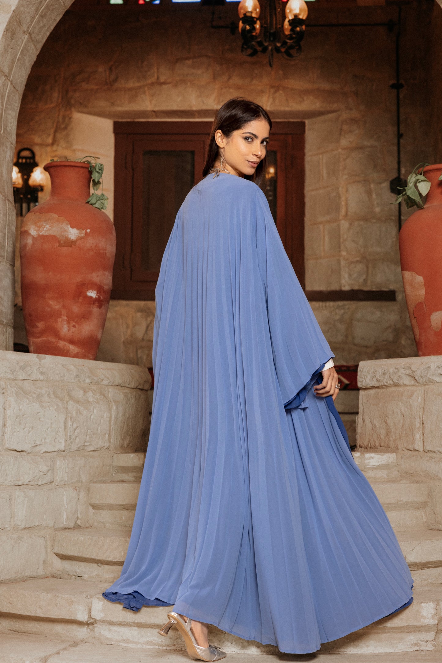 LIGHT BLUE/DARK BLUE DOUBLE SIDED PLISSE ABAYA