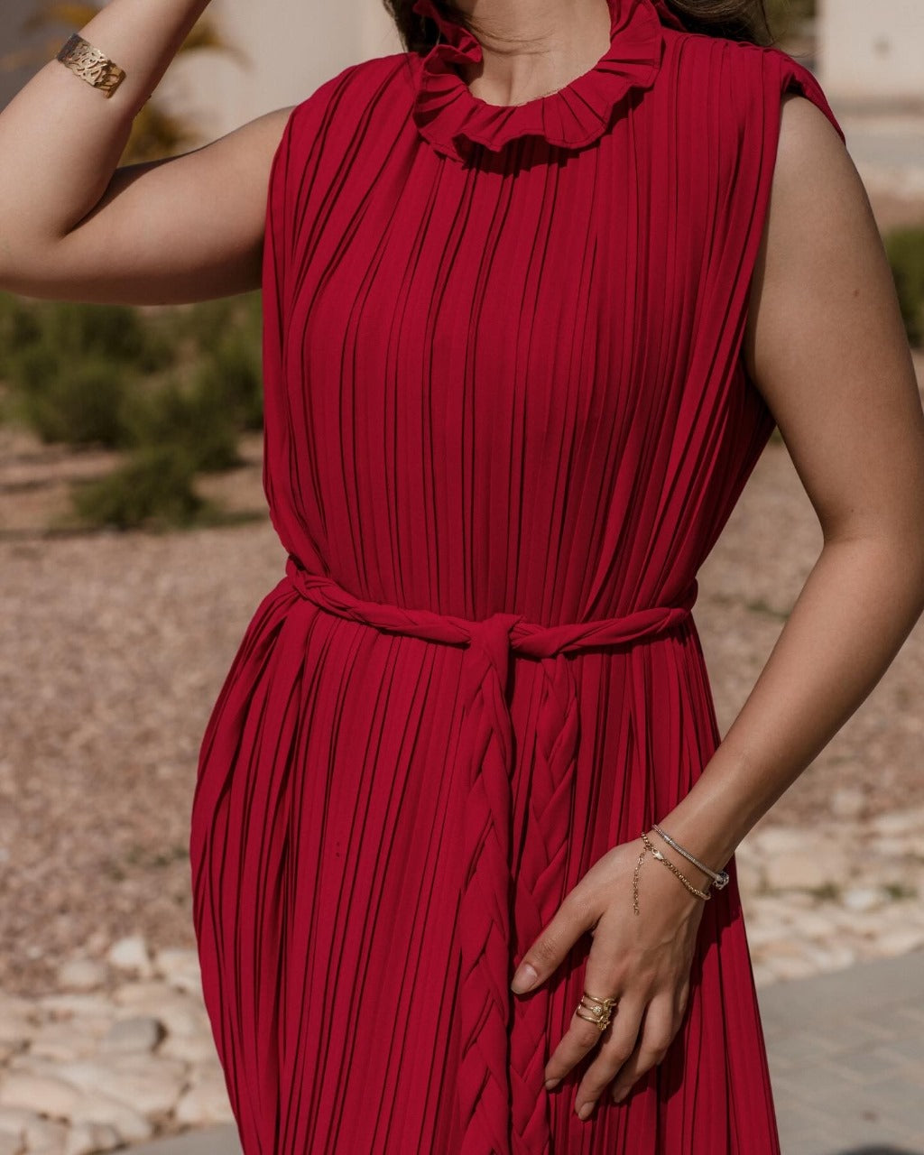 RASBERRY RED PLISSE DRESS