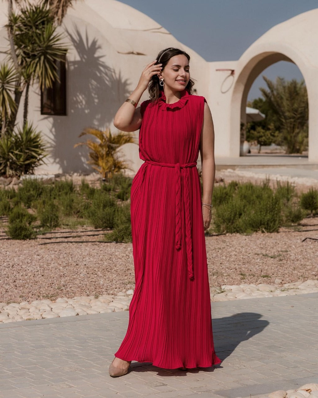 RASBERRY RED PLISSE DRESS