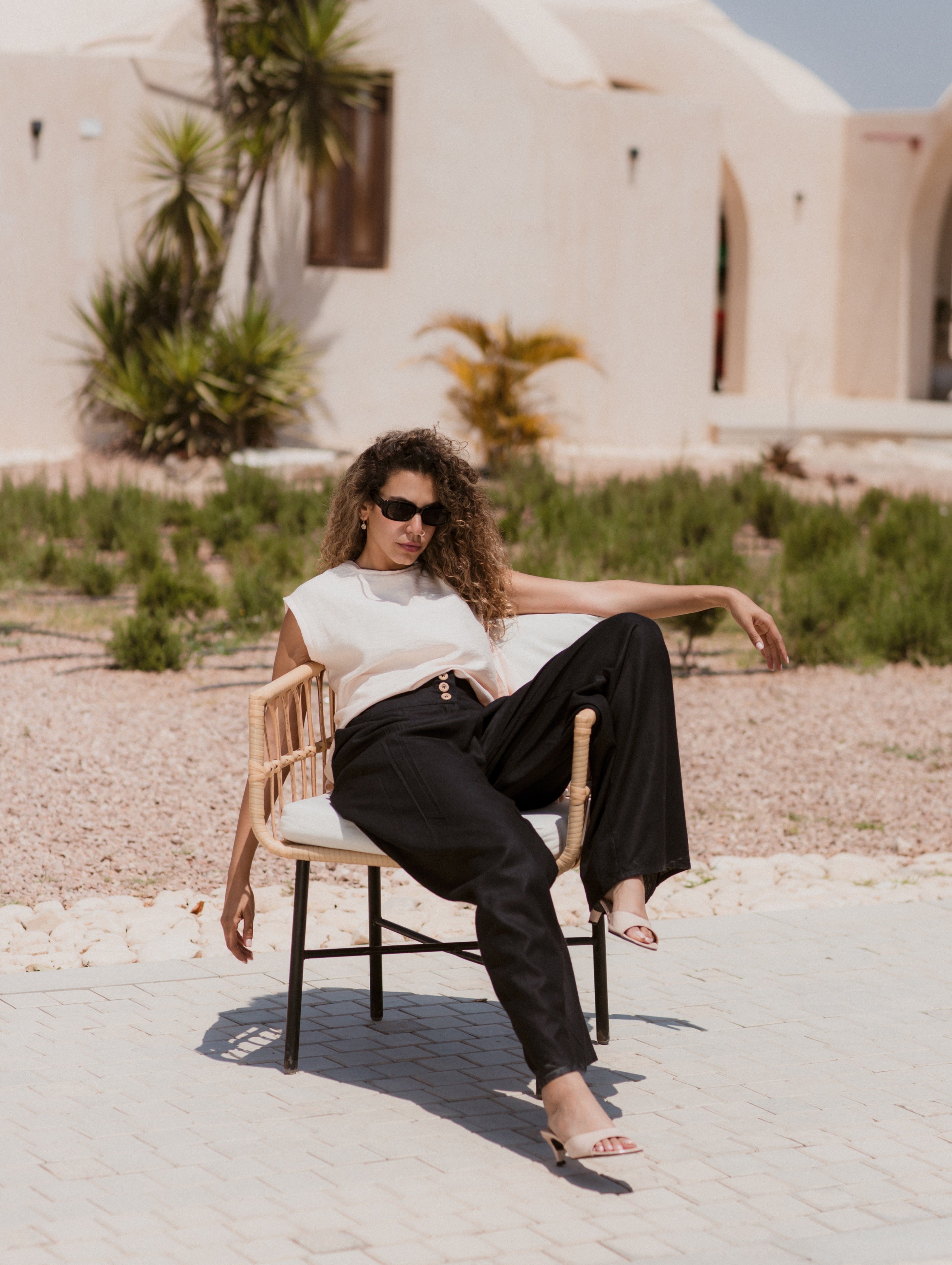BLACK LINEN HIGH WAISTED WIDE LEG PANTS