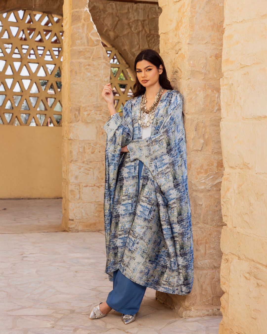 BABY BLUE PRINTED KAFTAN