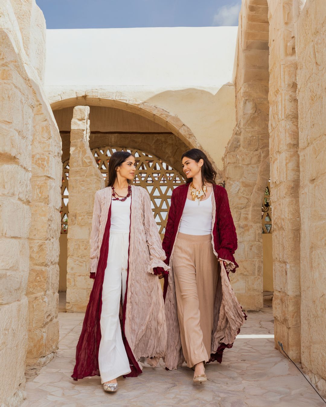 BURGUNDY/BEIGE DOUBLE SIDED KAFTAN