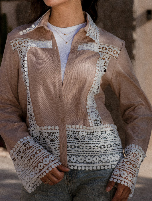 BEIGE EMBROIDERED LINEN SHIRT