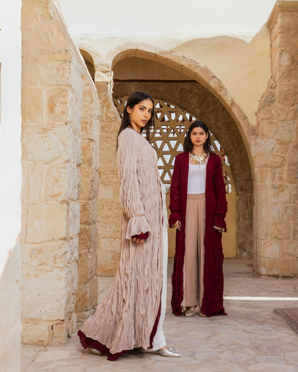 BURGUNDY/BEIGE DOUBLE SIDED KAFTAN