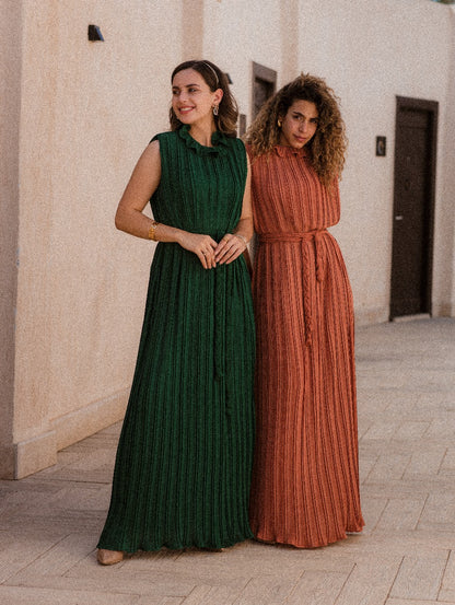 DARK GREEN PLISSE DRESS