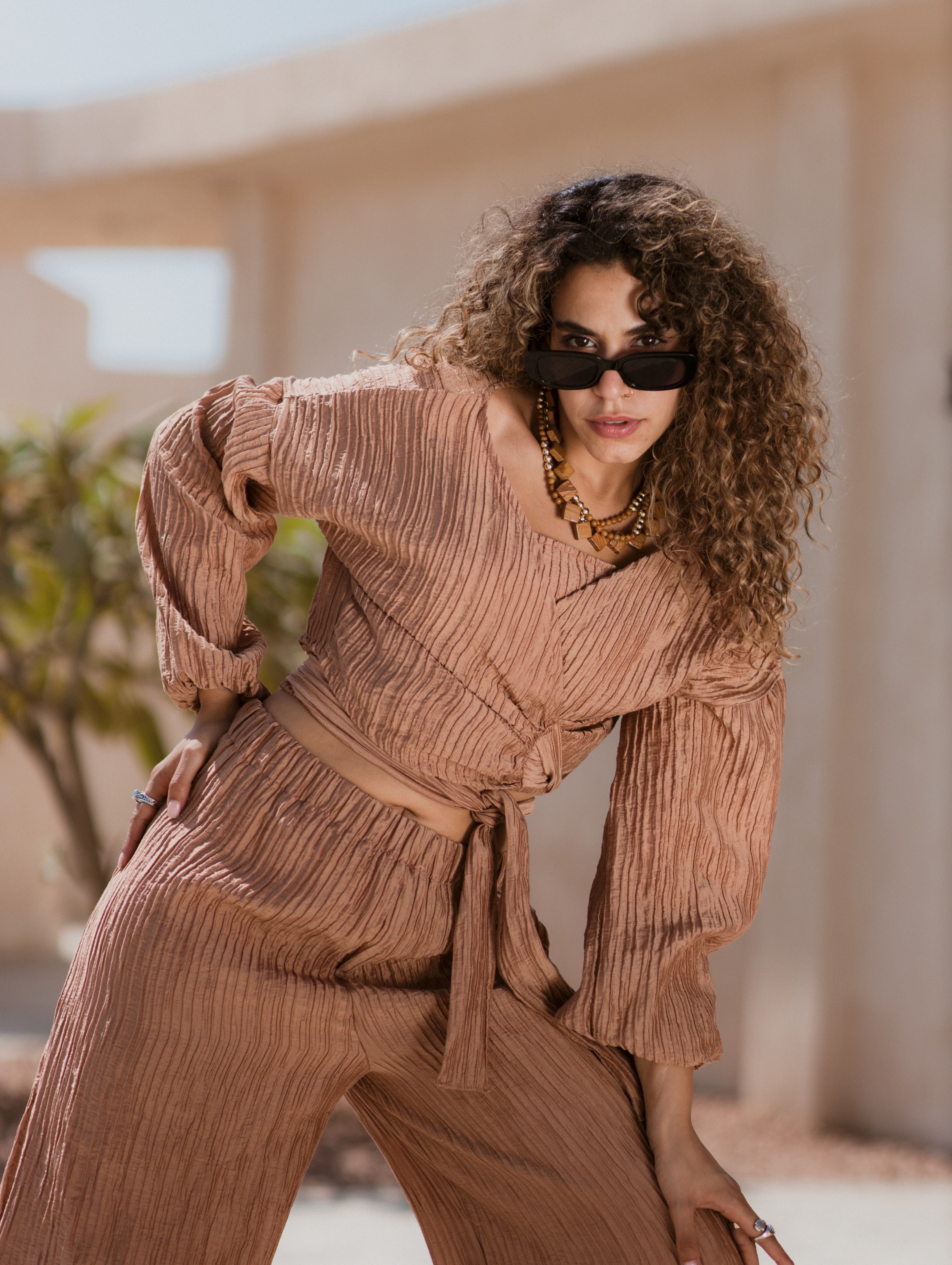 CAMEL PLISSE KORESHA PANTS