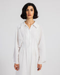 WHITE LINEN DRESS WITH PLEATS