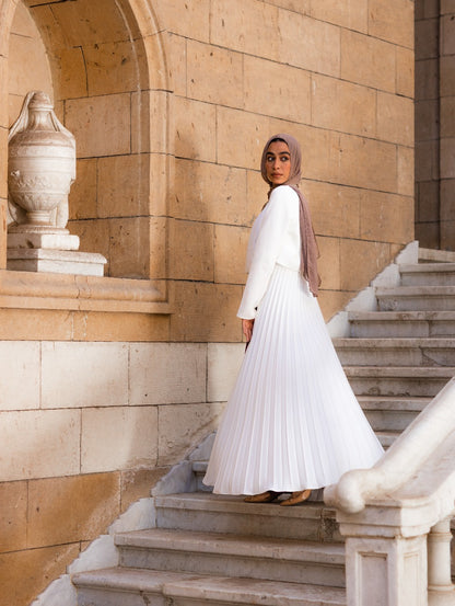 WHITE HALF PLEATED ABAYA