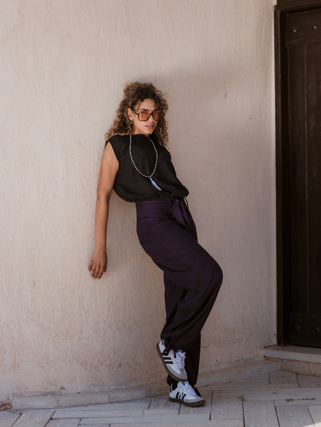 PURPLE SOFT LINEN BALOON PANTS