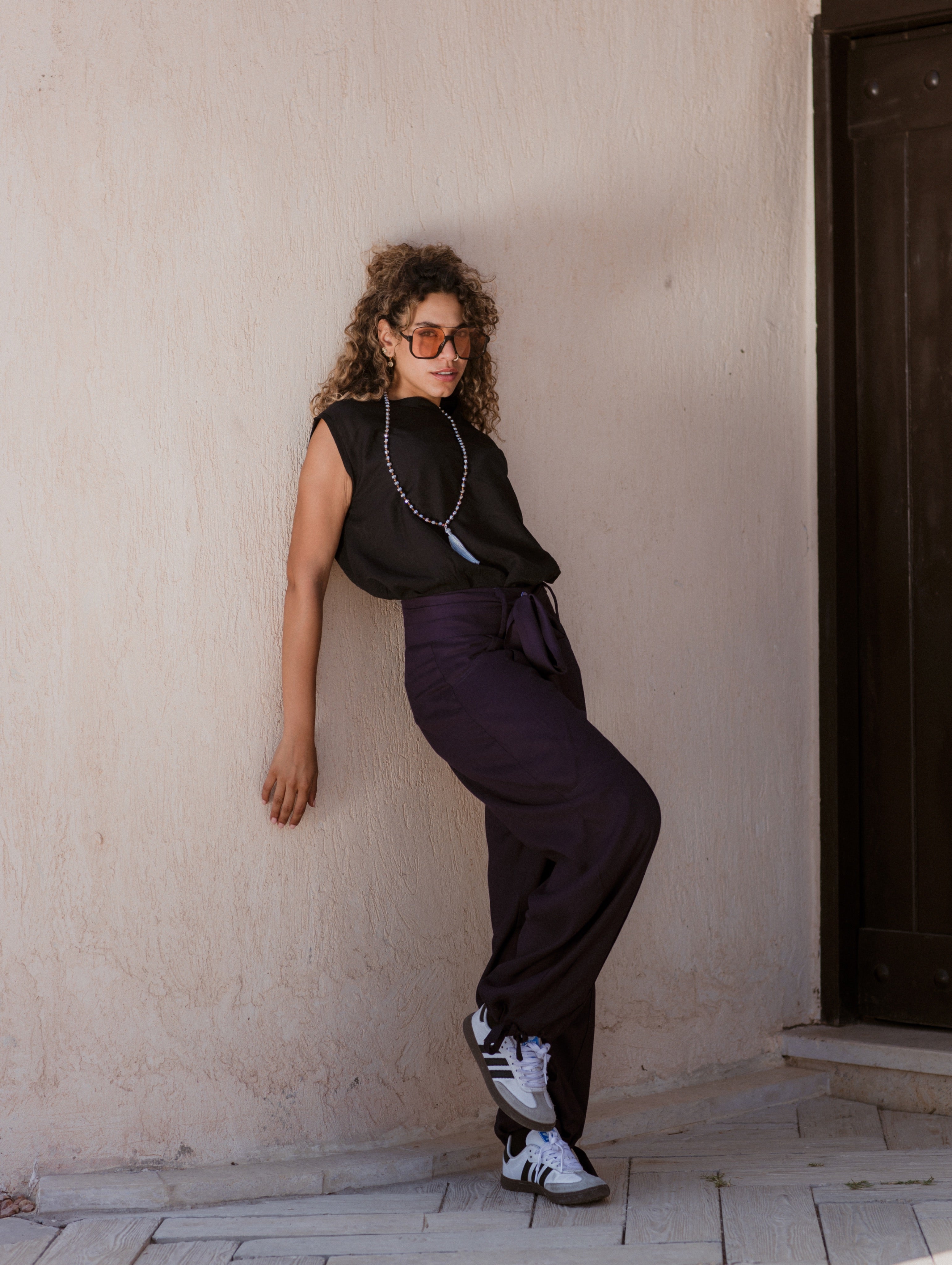PURPLE SOFT LINEN BALOON PANTS
