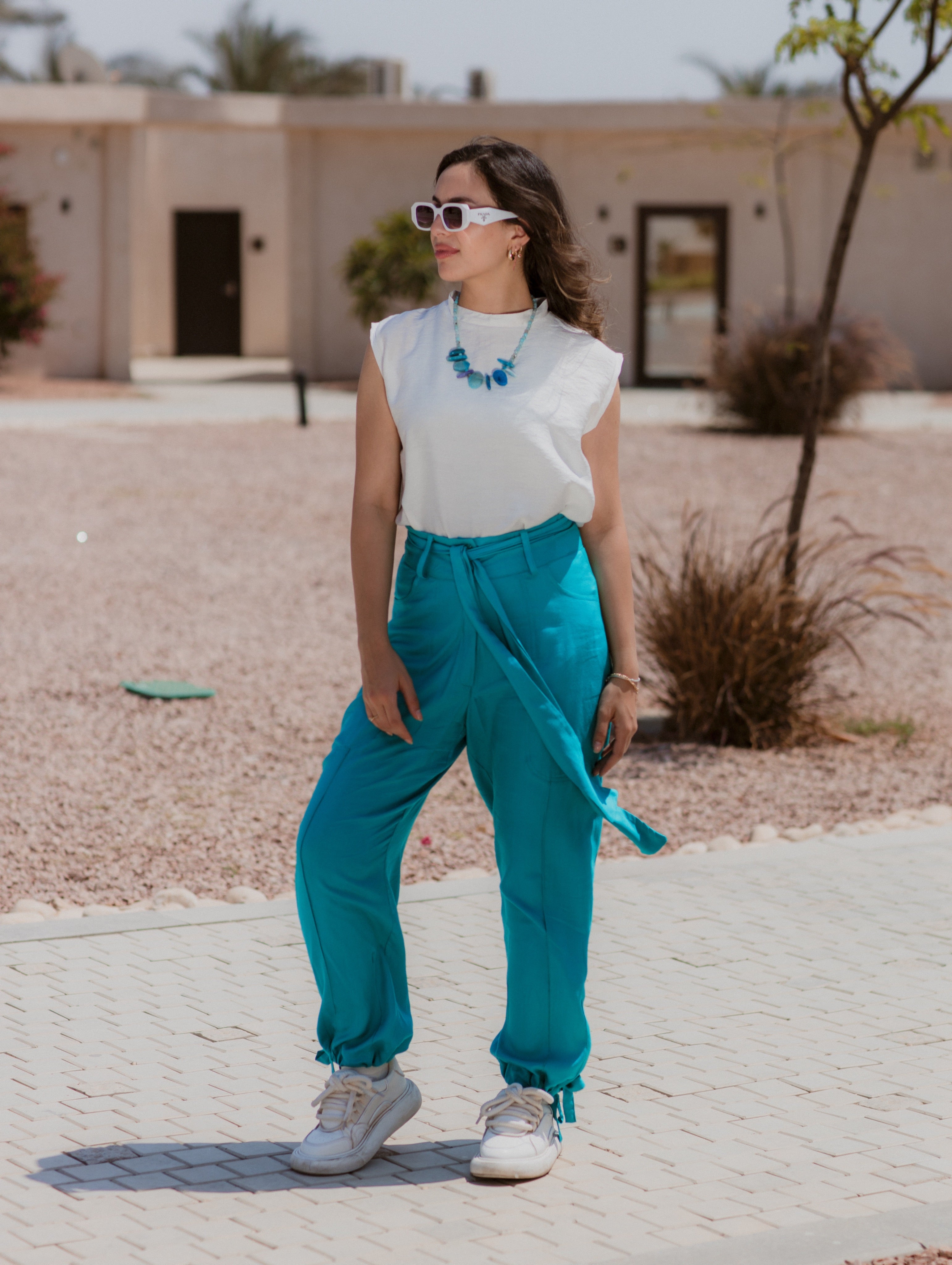 TURQUOISE SOFT LINEN BALOON PANTS