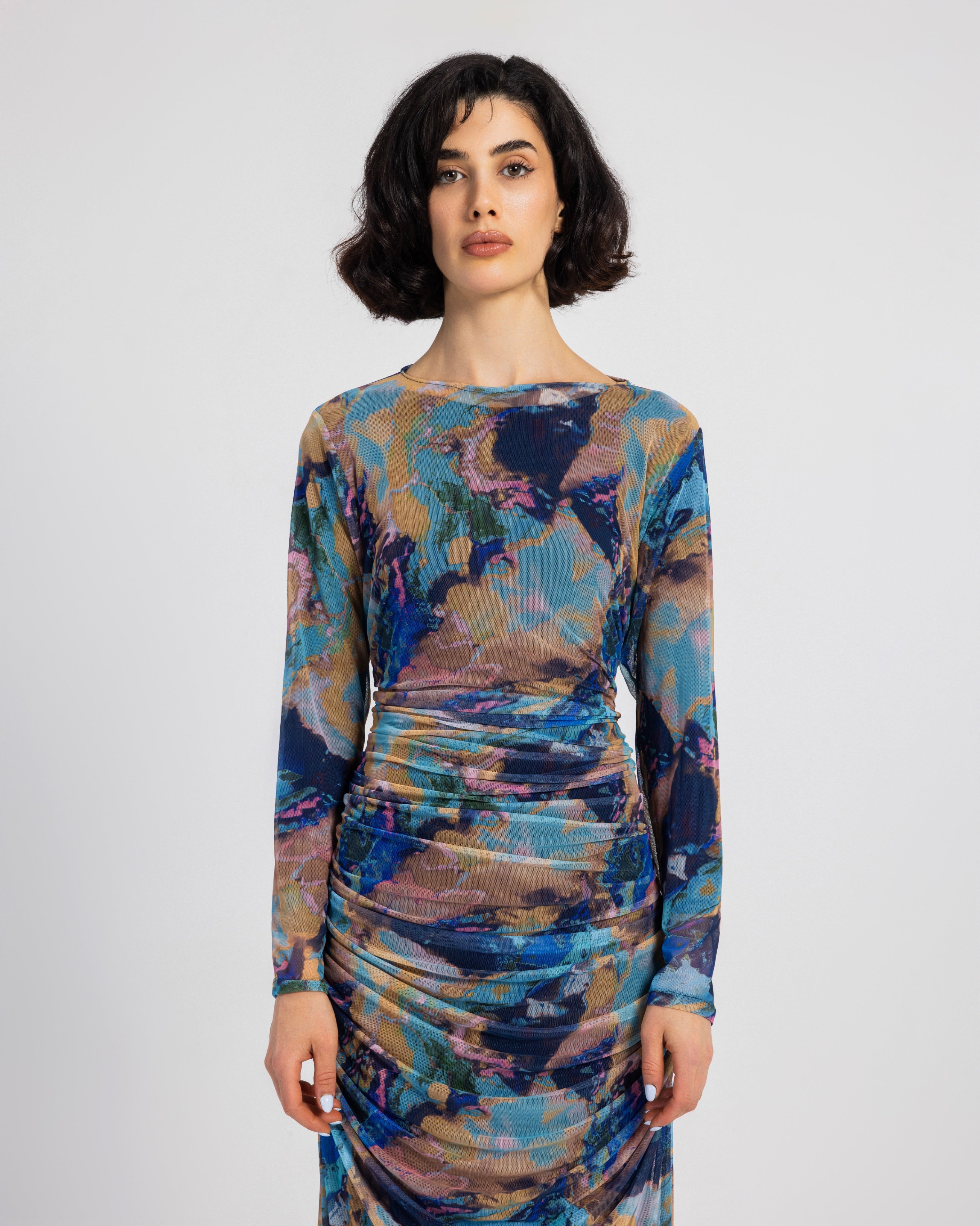 BLUE MARBLE TULLE DRESS