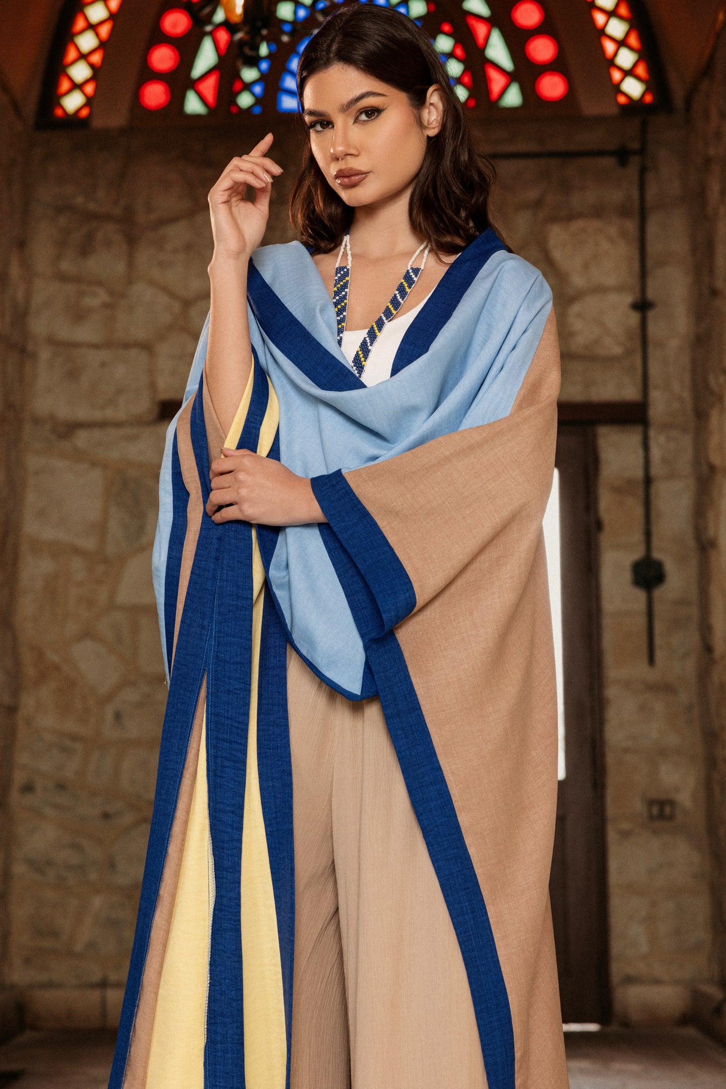 PASTEL YELLOWxPASTEL BLUE COLORBLOCK KIMONO