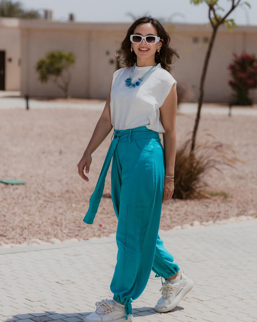 TURQUOISE SOFT LINEN BALOON PANTS