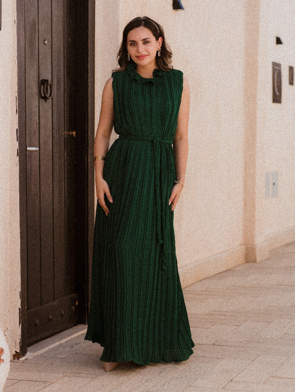 DARK GREEN PLISSE DRESS