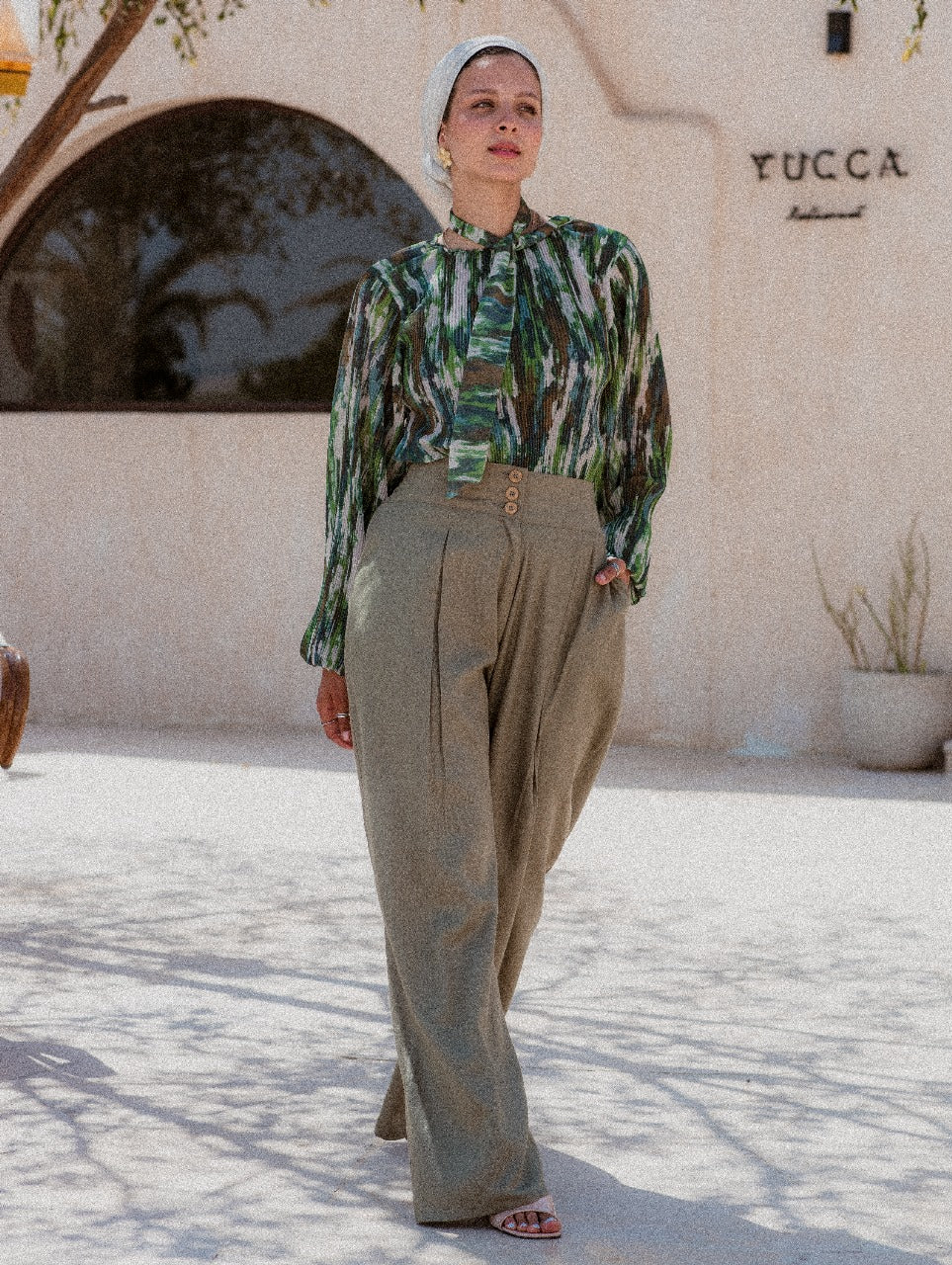 OLIVE LINEN HIGH WAISTED WIDE LEG PANTS