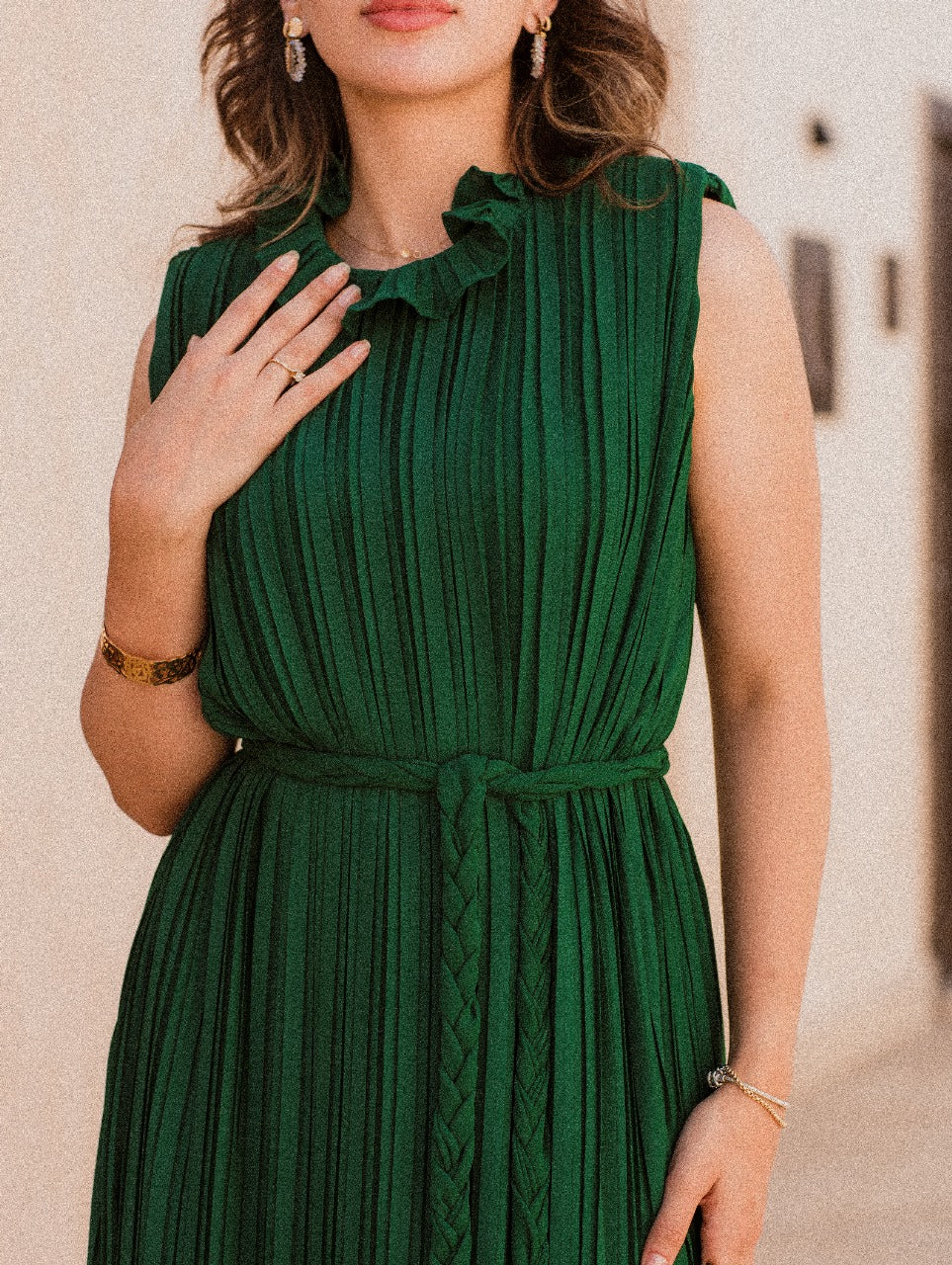 Green plisse dress best sale