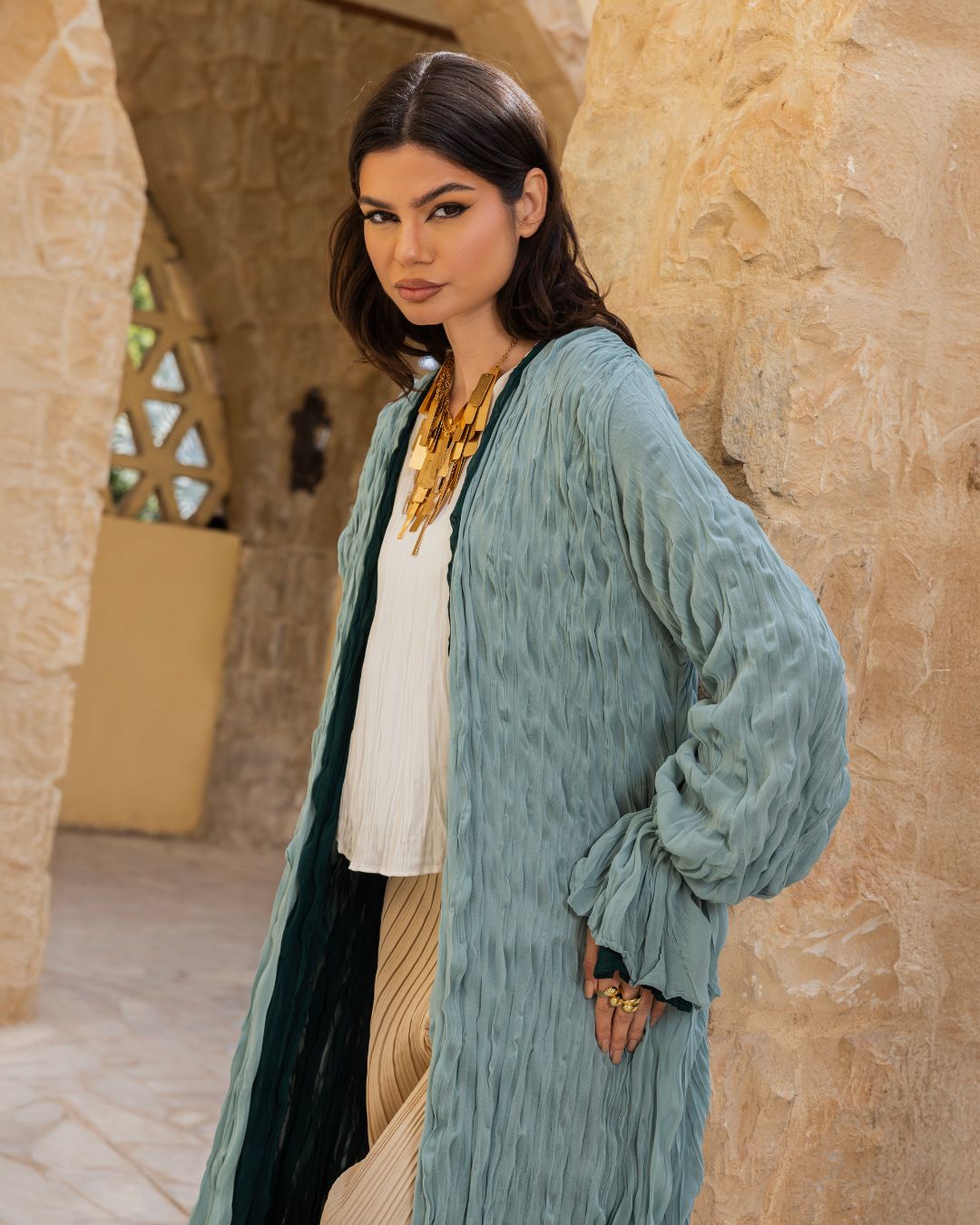 DARK GREEN/MINT GREEN DOUBLE SIDED KAFTAN