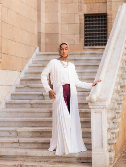 WHITE HALF PLEATED ABAYA