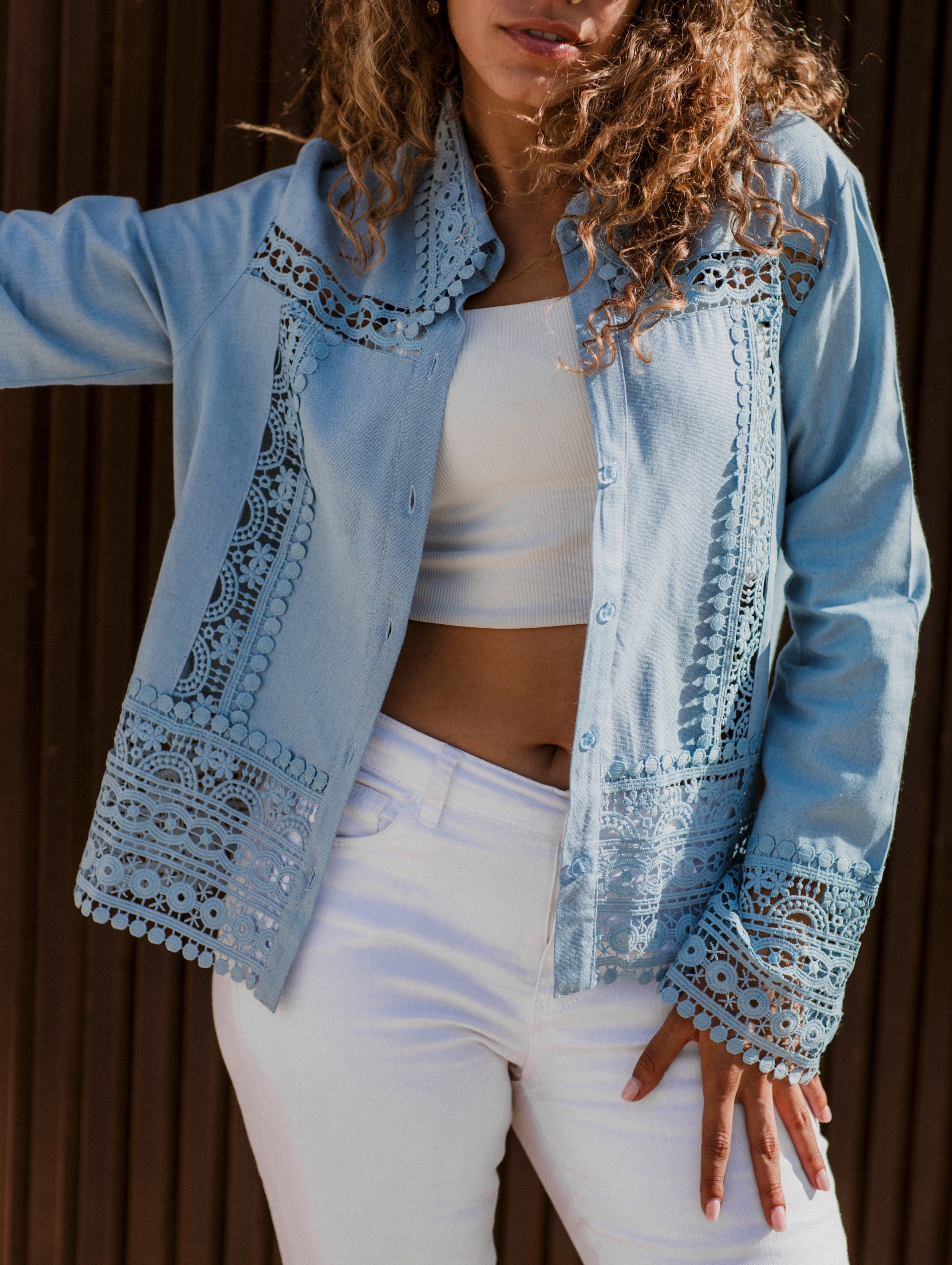 BABY BLUE EMBROIDERED LINEN SHIRT
