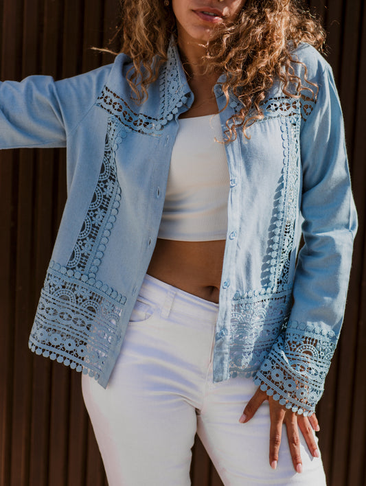 BABY BLUE EMBROIDERED LINEN SHIRT