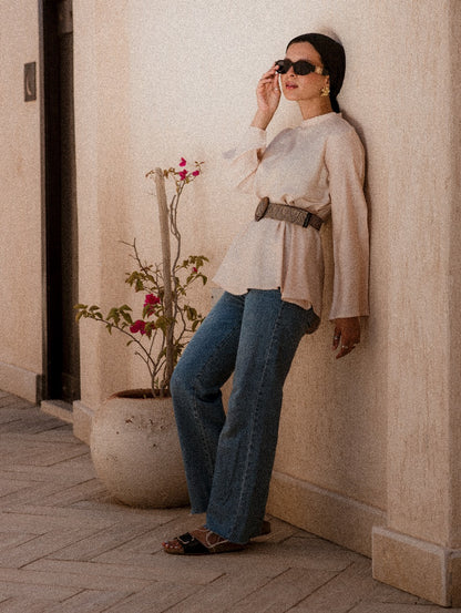 BEIGE LINEN LONG SLEEVE BASIC