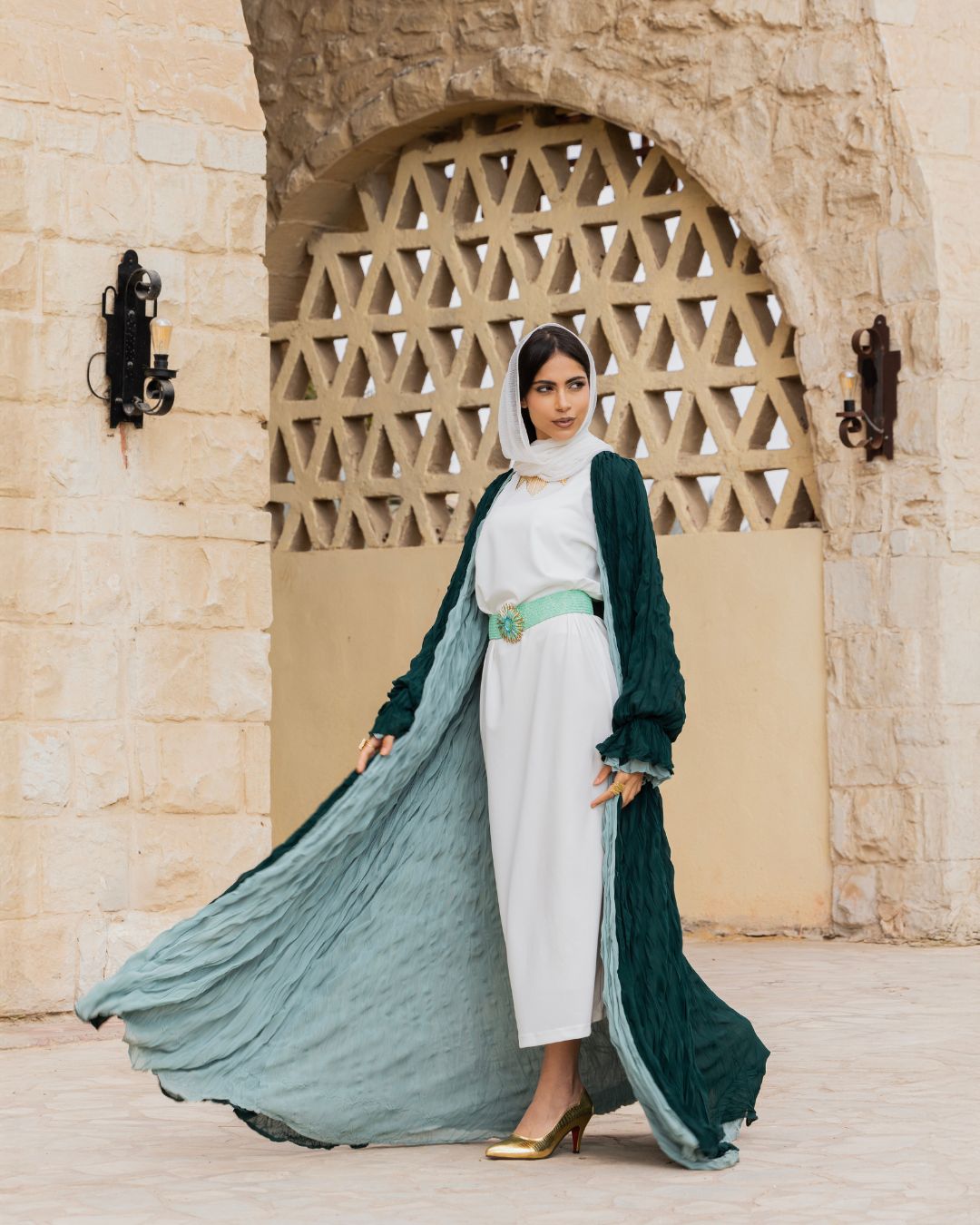 DARK GREEN/MINT GREEN DOUBLE SIDED KAFTAN