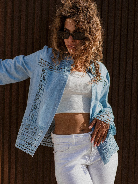 BABY BLUE EMBROIDERED LINEN SHIRT