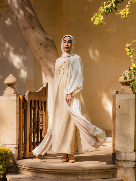 OFF WHITE/BEIGE DOUBLE SIDED PLISSE ABAYA