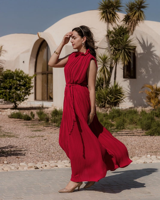 RASBERRY RED PLISSE DRESS