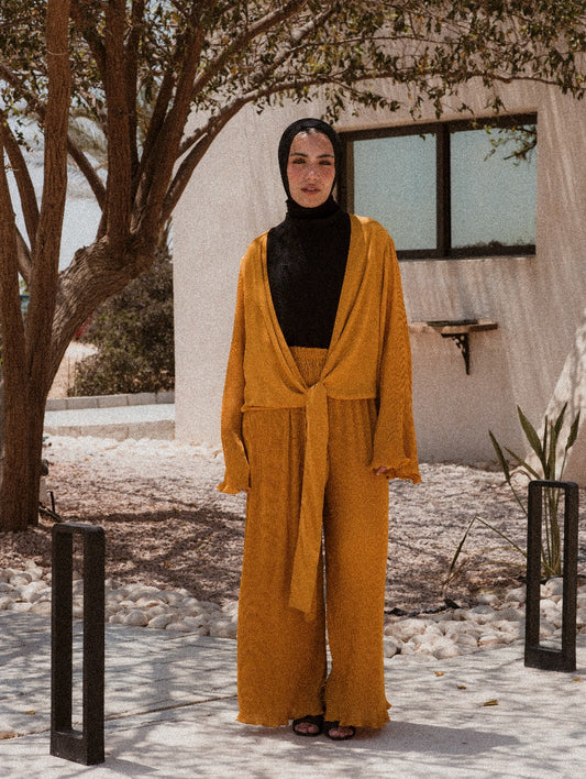 YELLOW PLISSE PANTS