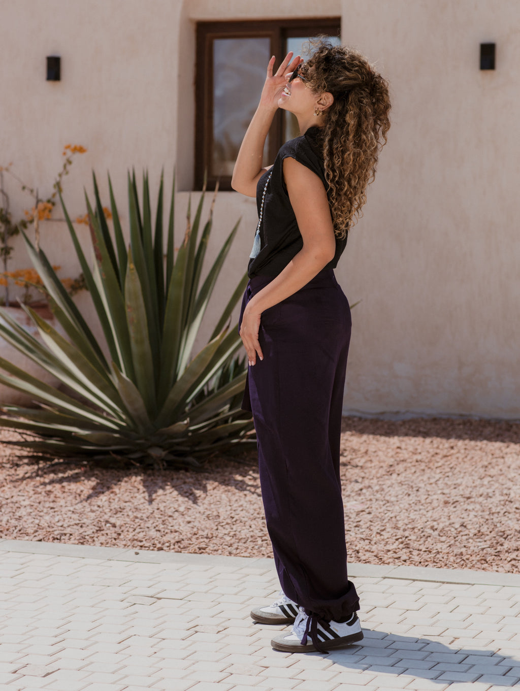 PURPLE SOFT LINEN BALOON PANTS
