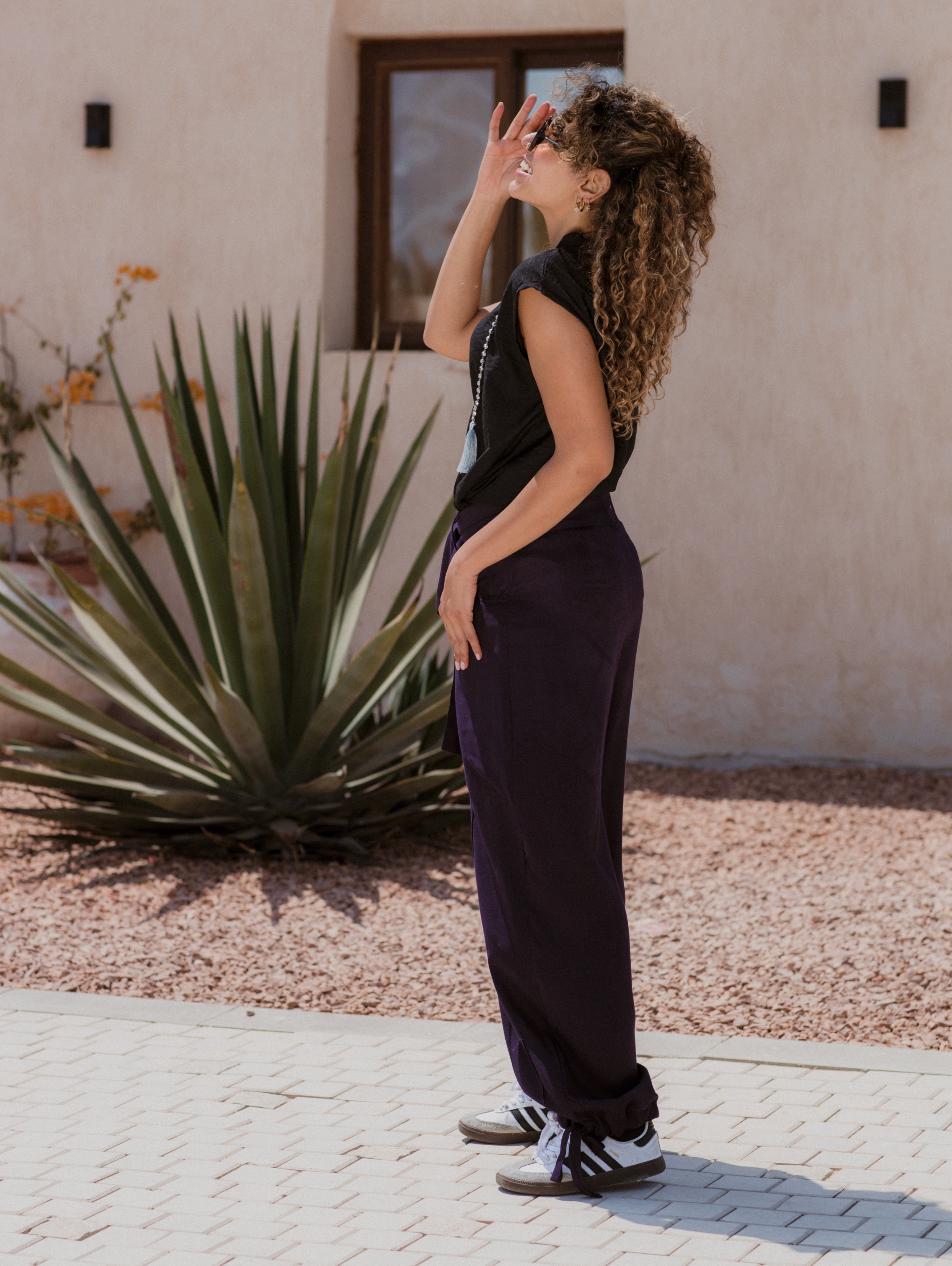 PURPLE SOFT LINEN BALOON PANTS