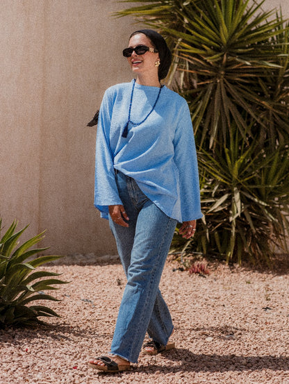 BLUE LINEN LONG SLEEVE BASIC