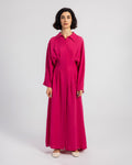 FUCHSIA LINEN DRESS WITH PLEATS