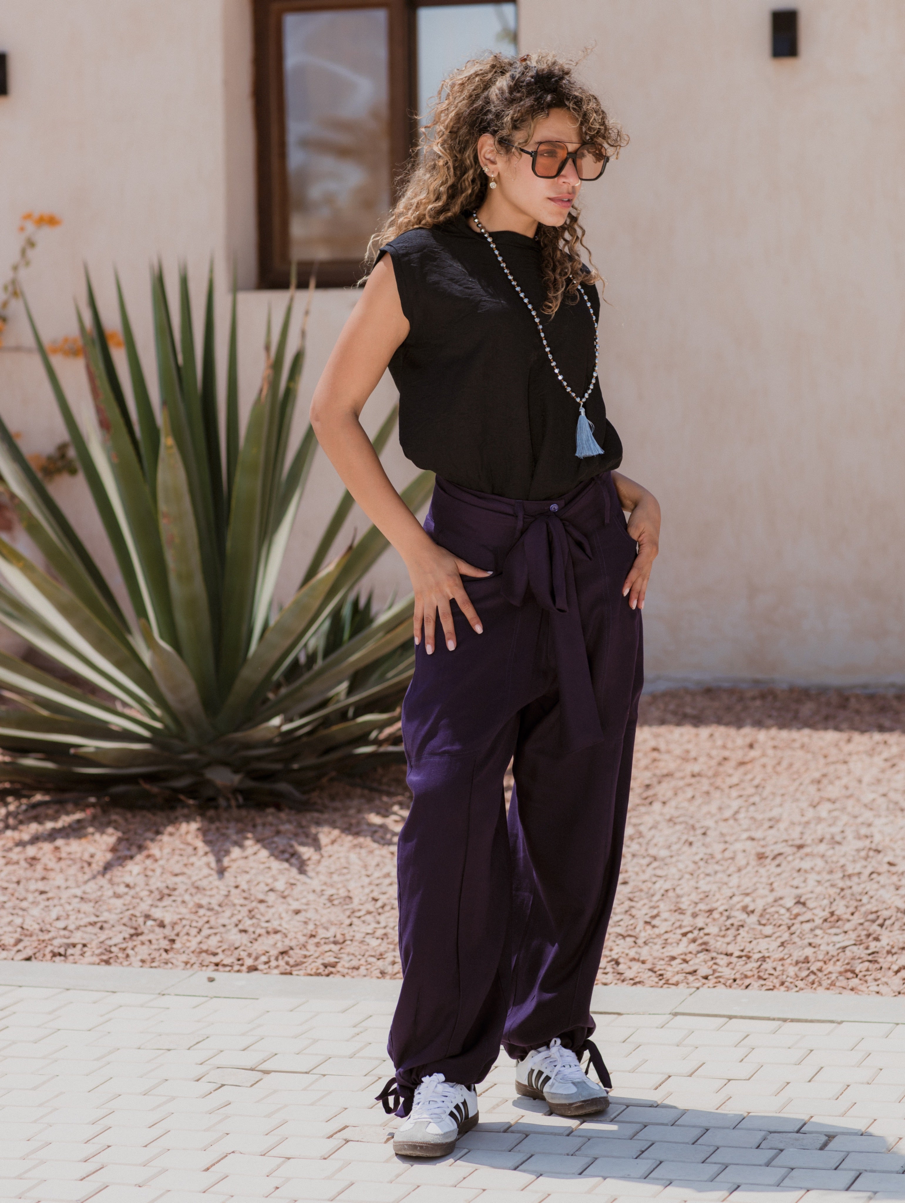 PURPLE SOFT LINEN BALOON PANTS