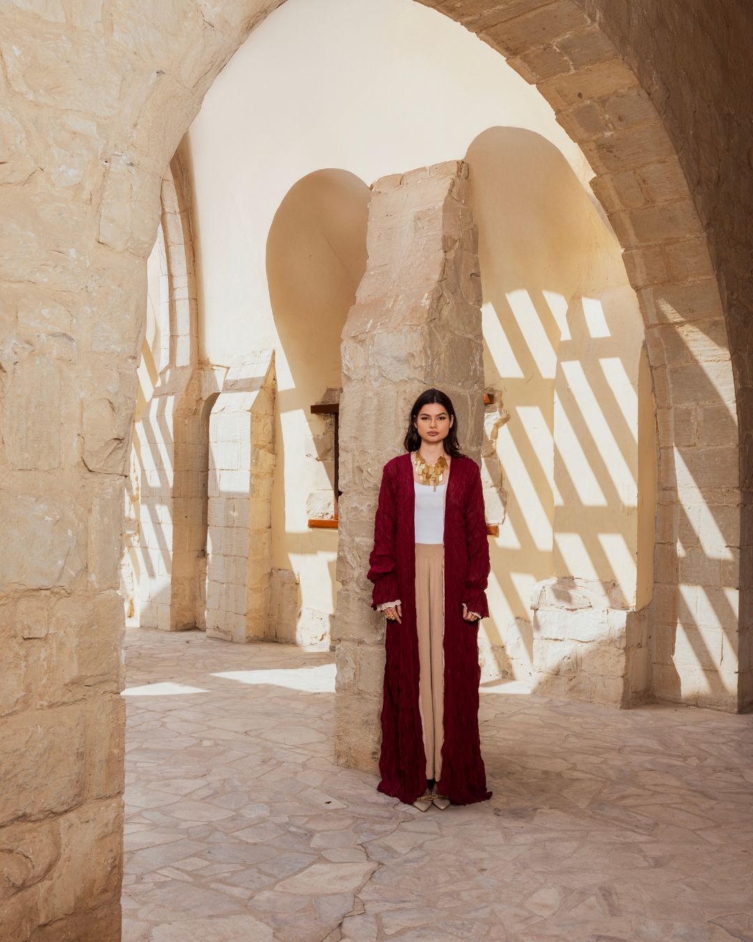 BURGUNDY/BEIGE DOUBLE SIDED KAFTAN