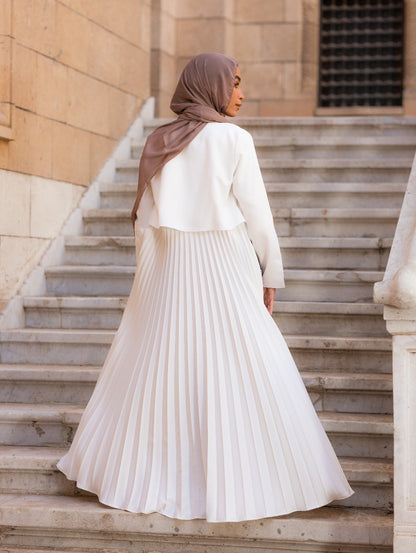 WHITE HALF PLEATED ABAYA