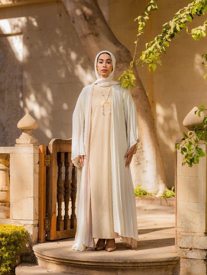 OFF WHITE/BEIGE DOUBLE SIDED PLISSE ABAYA