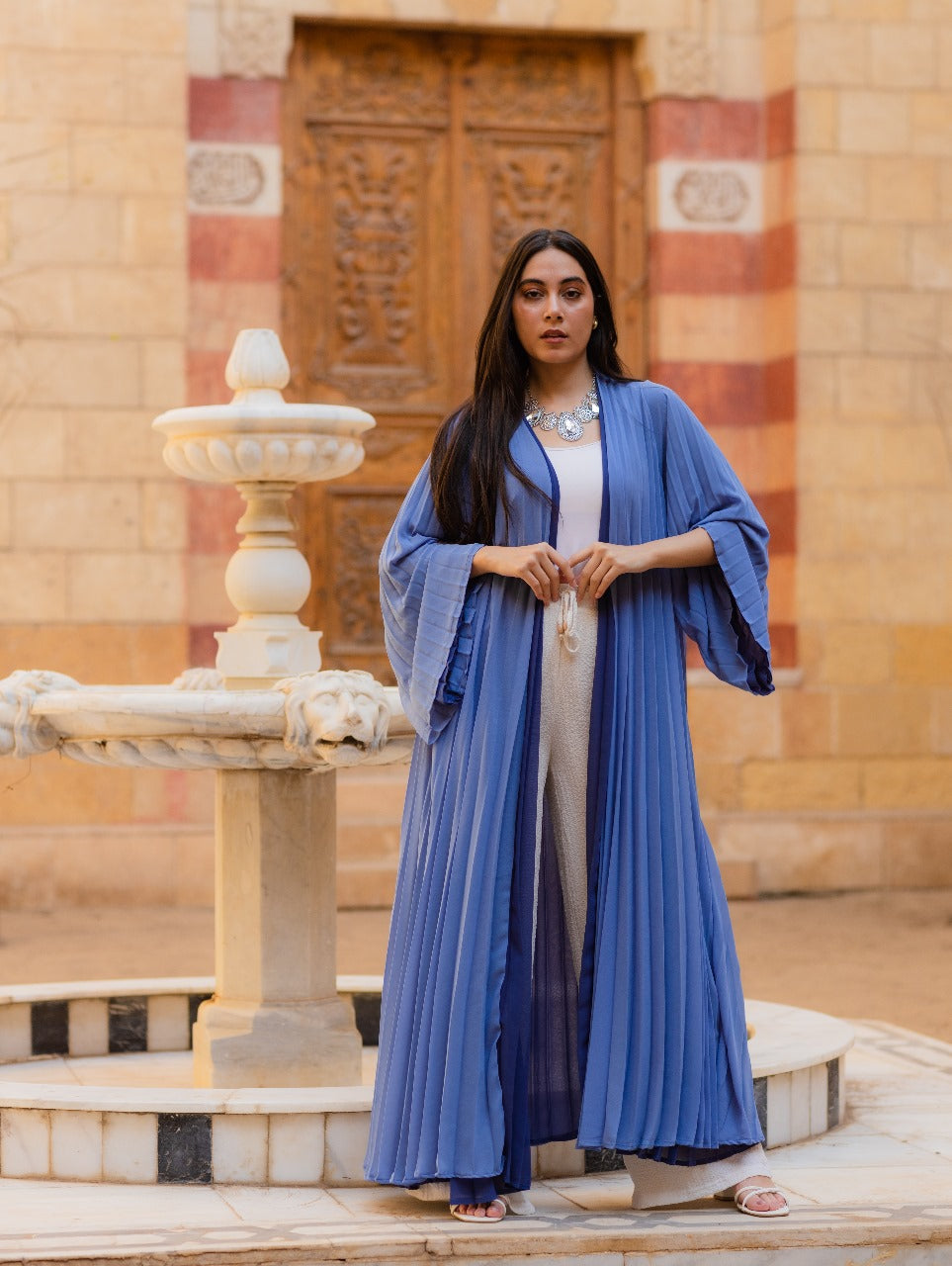 LIGHT BLUE/DARK BLUE DOUBLE SIDED PLISSE ABAYA