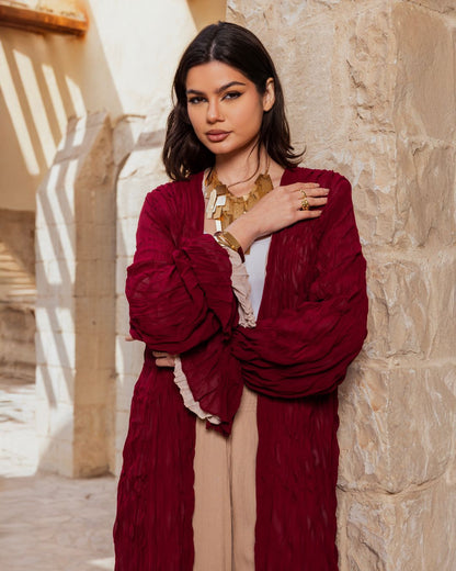 BURGUNDY/BEIGE DOUBLE SIDED KAFTAN