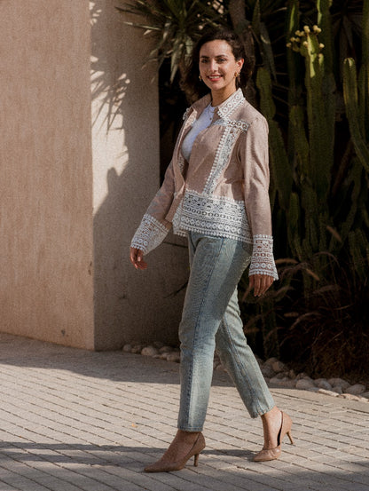 BEIGE EMBROIDERED LINEN SHIRT