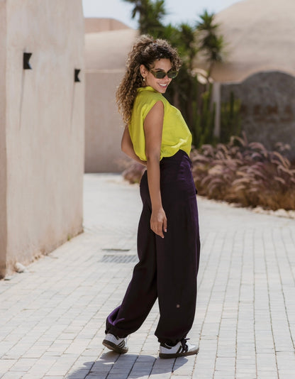 PURPLE SOFT LINEN BAGGY PANTS