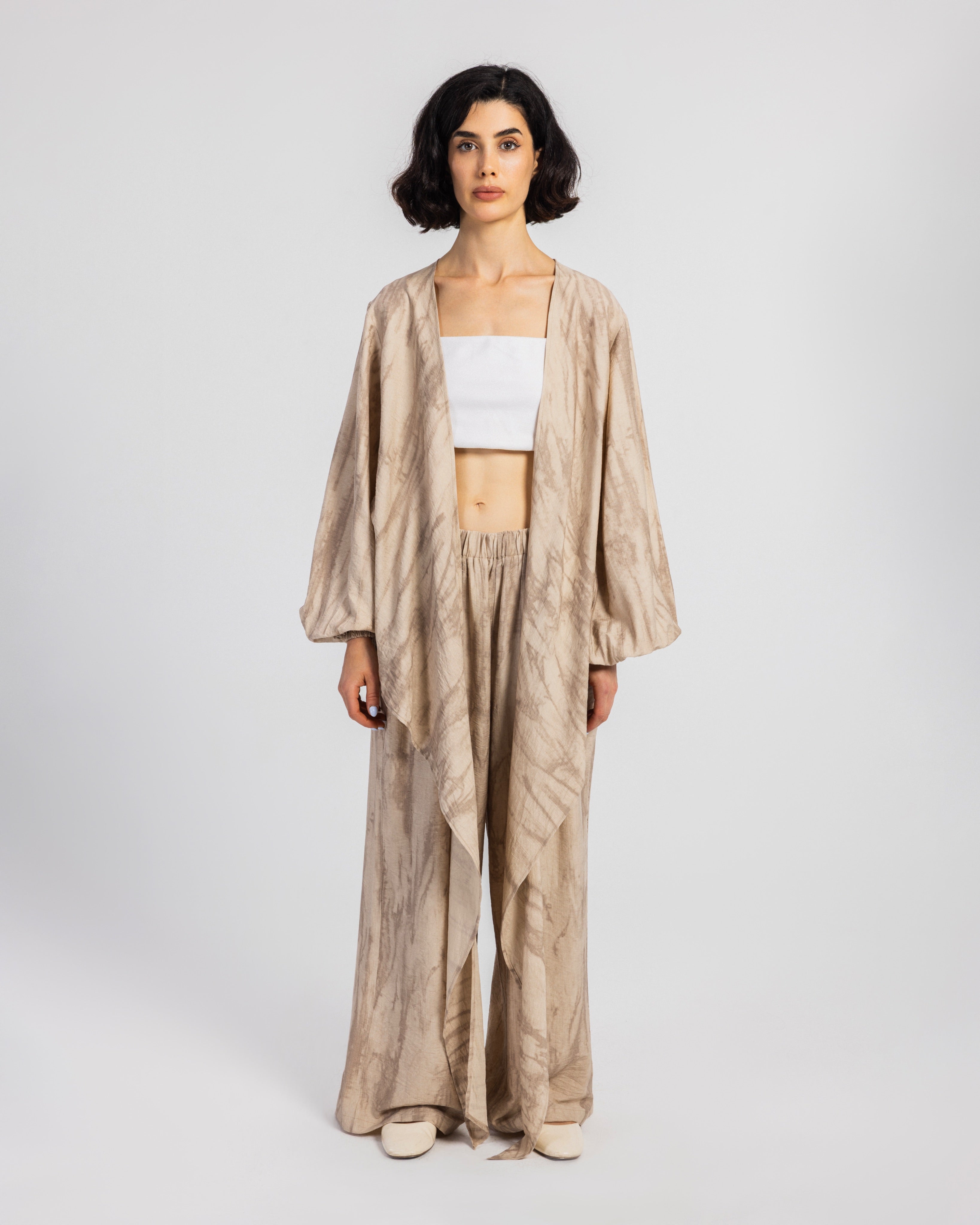 BEIGE TIGER LINEN BLOUSE