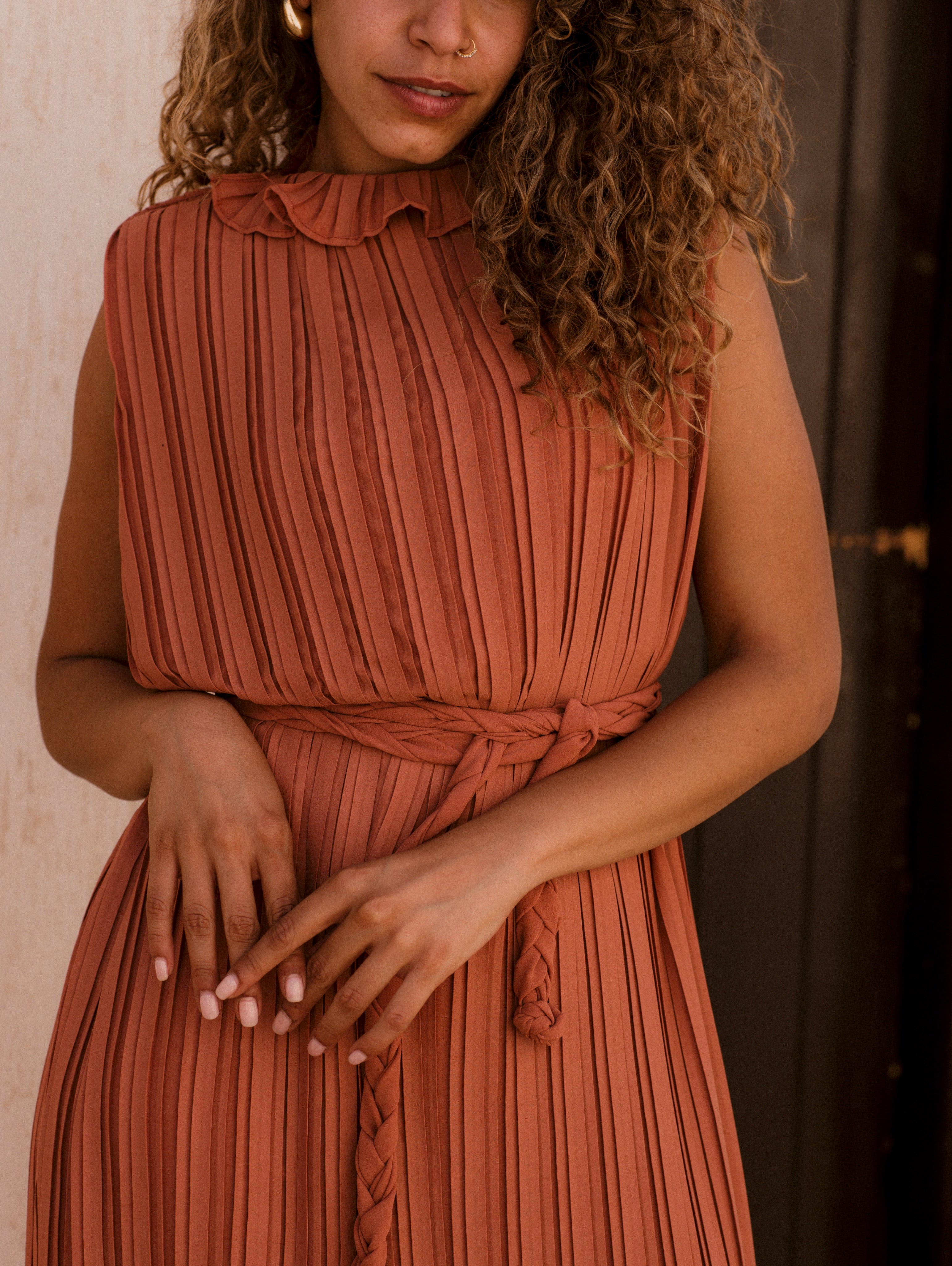 BEIGE PLISSE DRESS